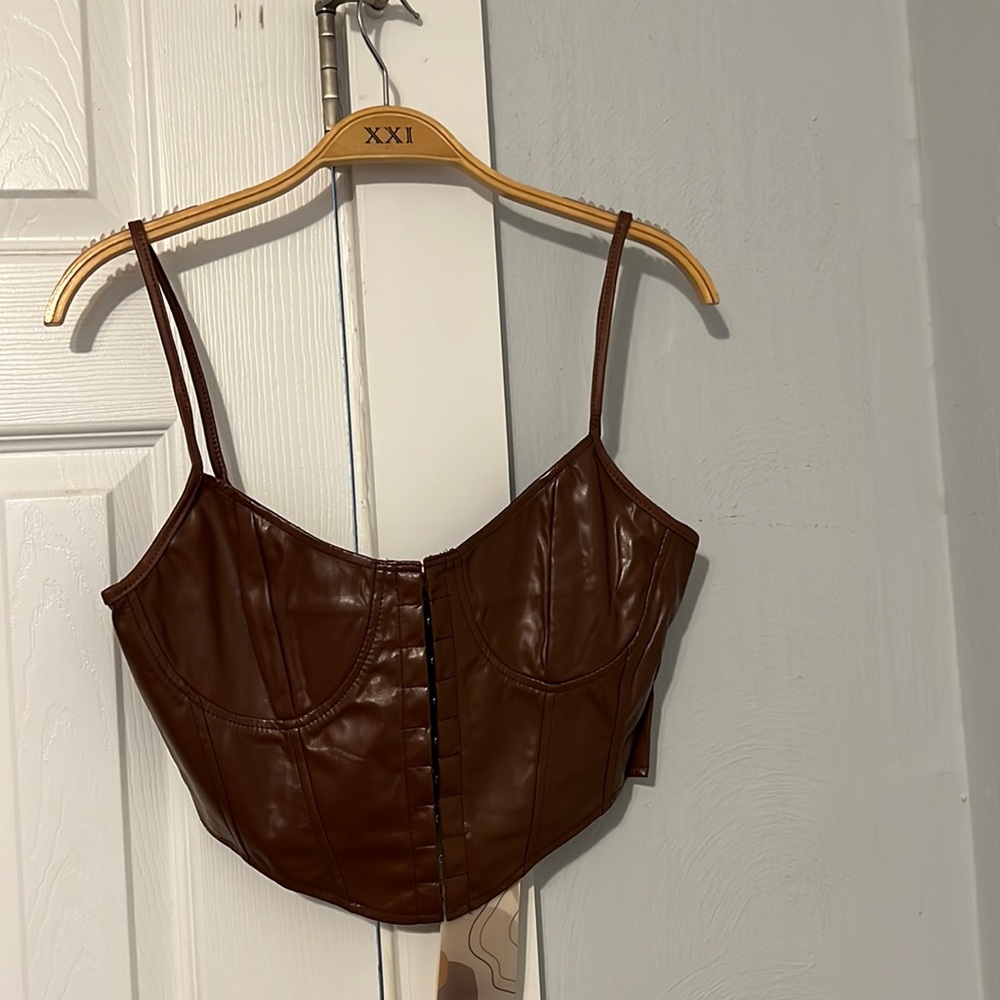 Faux leather corset crop top